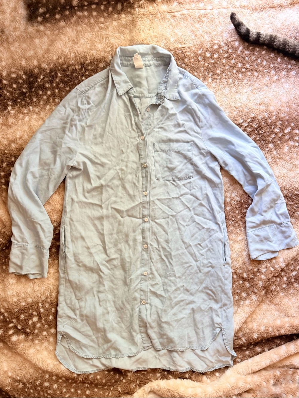 L Flawless Light Blue Chambray Button Front Shirt Dress NWOT - Picture 4 of 5
